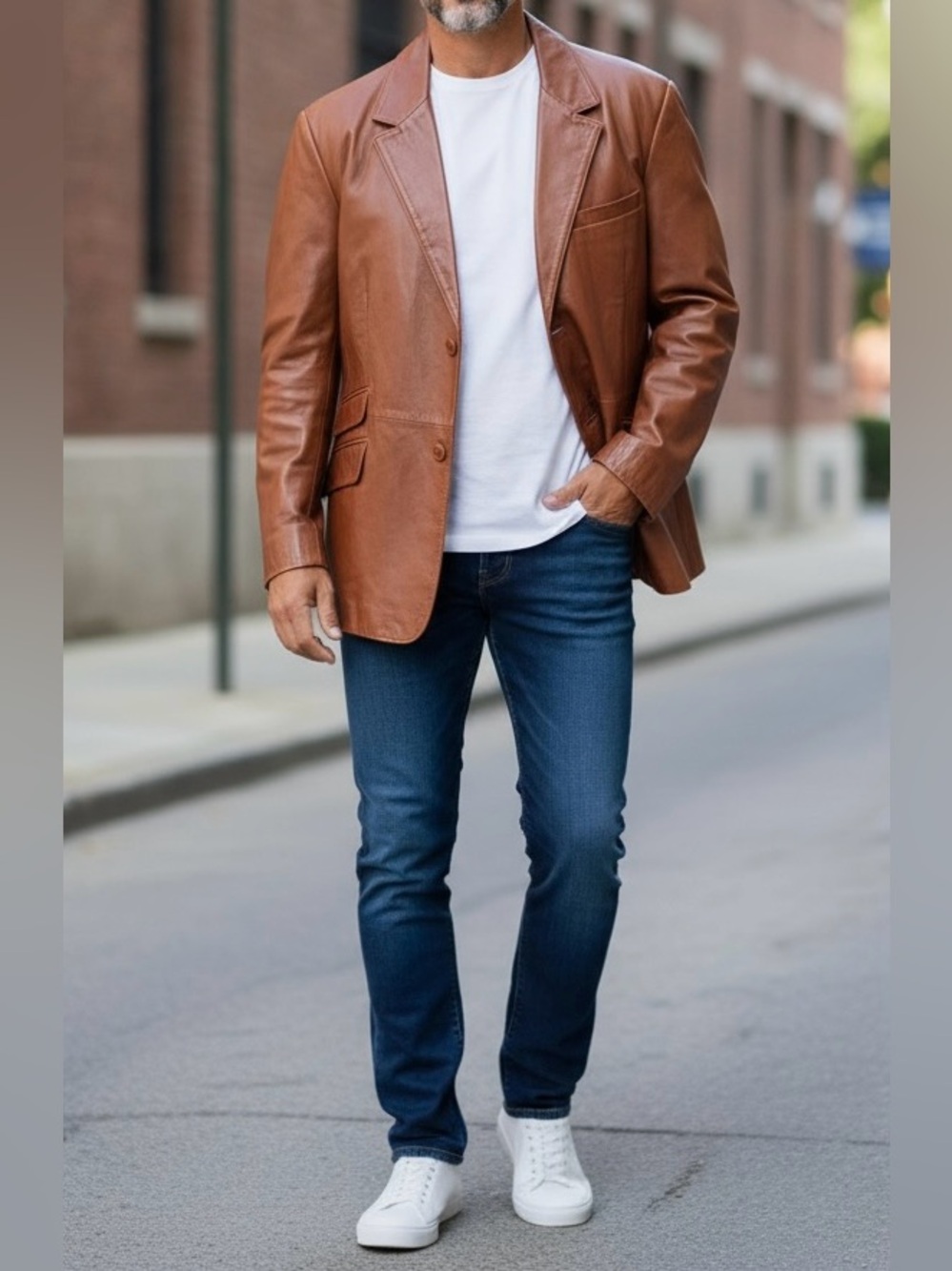 Brown Leather Blazer Jacket